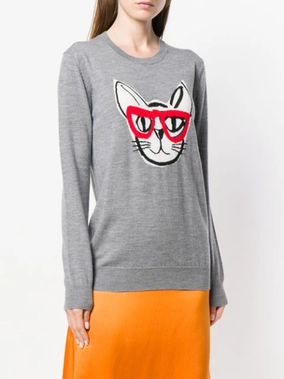 Shop Markus Lupfer Natalie Intarsia Geek Cat Sweater - Grey