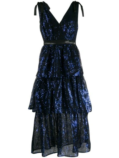 Shop Self-portrait Sequin Embroidered Dress In Blue