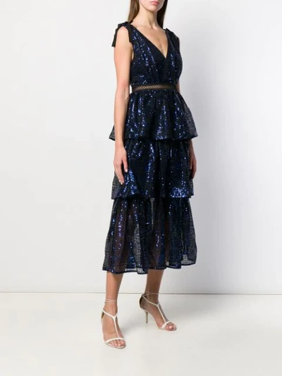 Shop Self-portrait Sequin Embroidered Dress In Blue