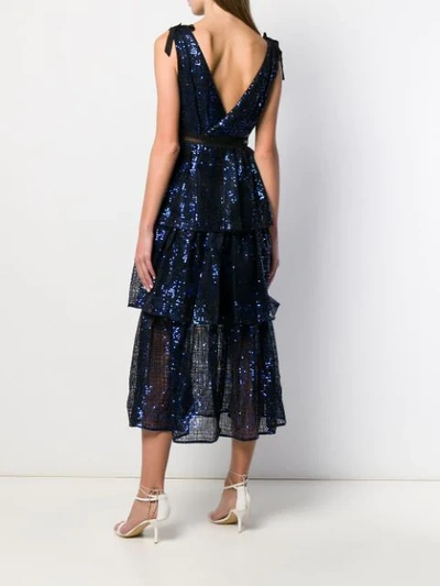 Shop Self-portrait Sequin Embroidered Dress In Blue