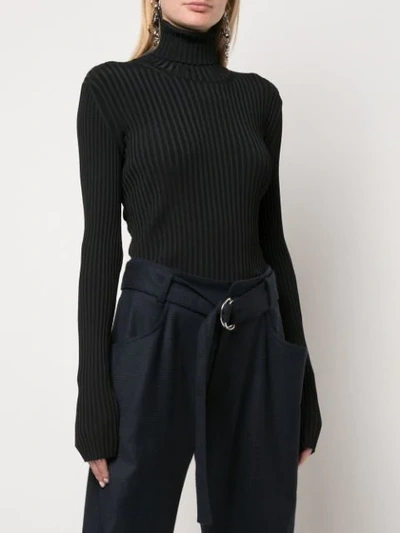 Shop Proenza Schouler Lightweight Ribbed Turtleneck Sweater In Black