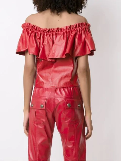 Shop Andrea Bogosian Ruffled Leather Blouse In Red