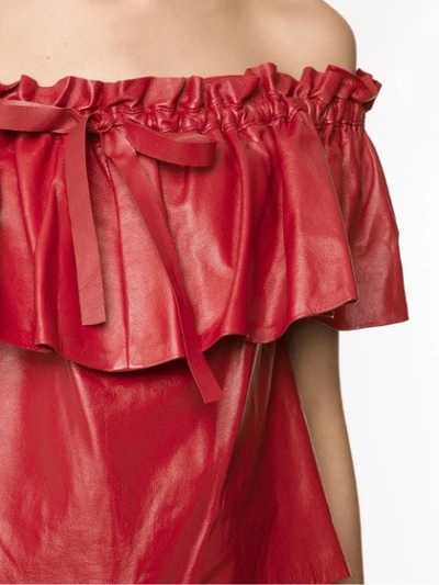 Shop Andrea Bogosian Ruffled Leather Blouse In Red