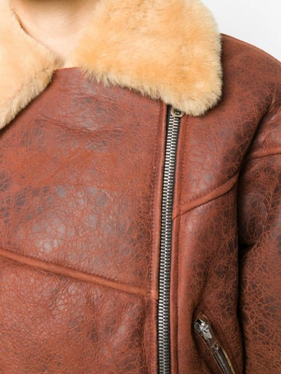 Shop Sandro Fur-trimmed Biker Jacket In Brown