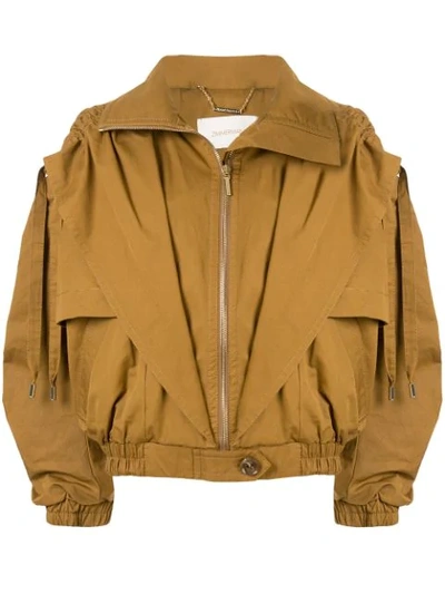 Shop Zimmermann Ruched Bomber Jacket In Brown