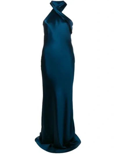 Shop Galvan Asymmetrical Bias Cut Gown In Blue