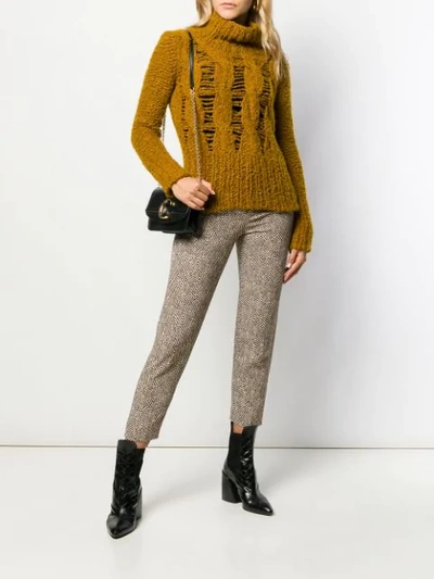 Shop Gentry Portofino Distressed Knit Turtleneck Jumper In Yellow