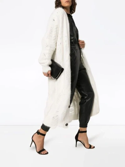 Shop Amiri Long Knitted Cardigan In White