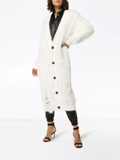 Shop Amiri Long Knitted Cardigan In White