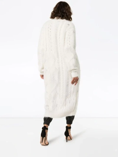Shop Amiri Long Knitted Cardigan In White