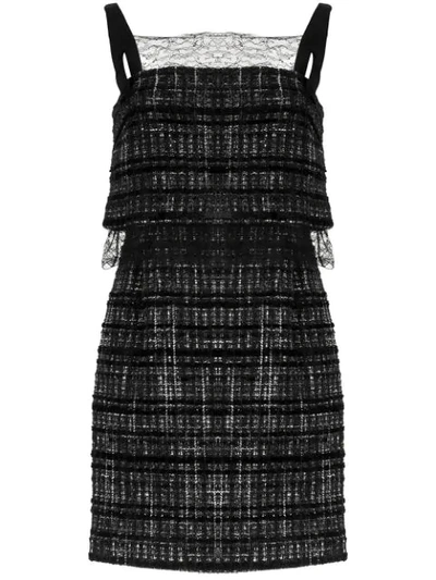 Shop Paule Ka Layered Tweed Check Dress In Black