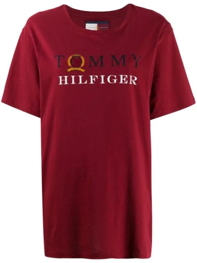 Shop Tommy Hilfiger Logo Print T-shirt In Red