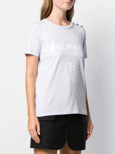 Shop Balmain Button Embellished T-shirt In Purple