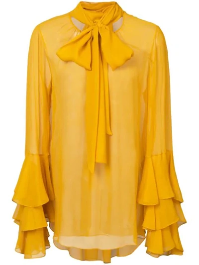 Shop Prabal Gurung Ruffle Cuff Bow Tie Blouse In Yellow