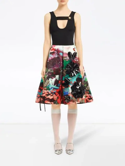 Shop Prada Duchesse Skirt With Panorama Motif In Green