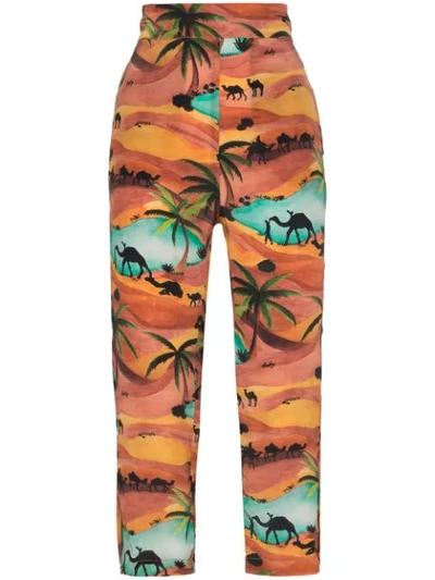 Shop Chufy Oasis Print Cropped Trousers In Orange