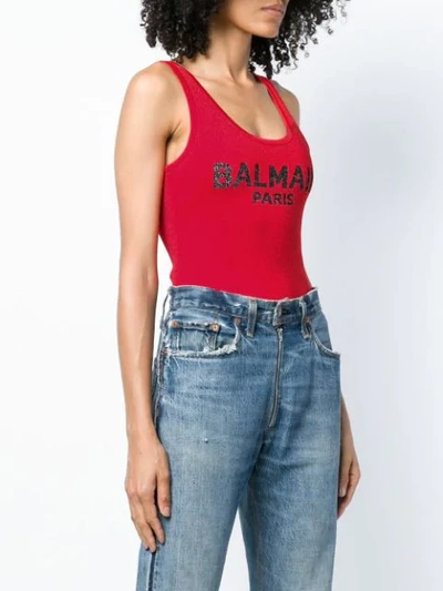 Shop Balmain Logo Bodysuit Top - Red