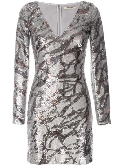Shop Roberto Cavalli Sequinned Bodycon Dress In Grey