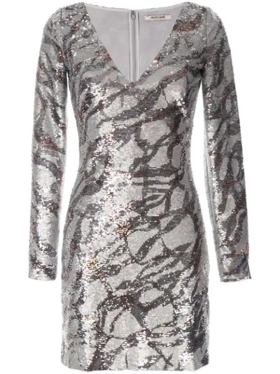 Roberto Cavalli Sequinned Bodycon Dress In Grey