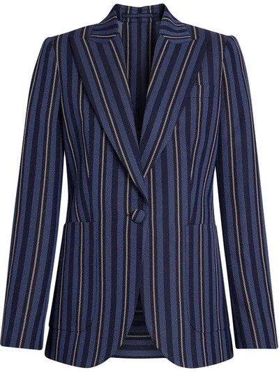 Shop Burberry Collegiate Stripe Wool Blend Blazer In Blue