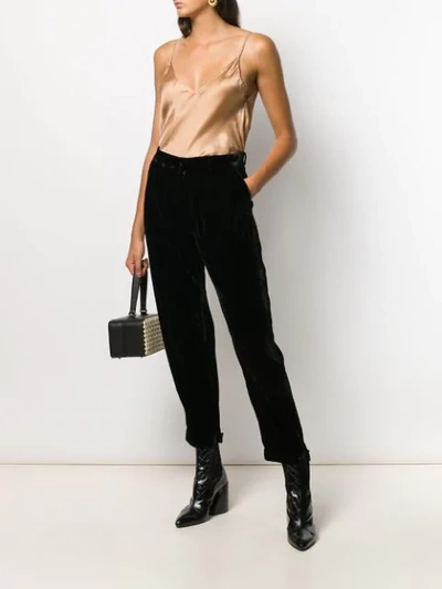 Shop Mes Demoiselles Textured Cropped Trousers In Black