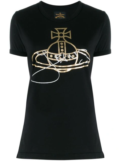 Shop Vivienne Westwood Anglomania Metallic Effect Printed Logo T In Black