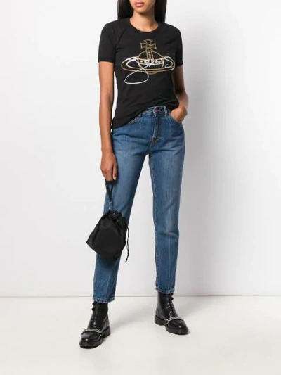 Shop Vivienne Westwood Anglomania Metallic Effect Printed Logo T In Black