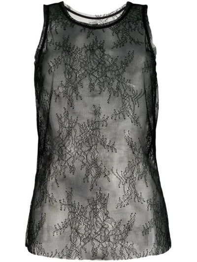 Shop Pinko Sleeveless Lace Top In Black