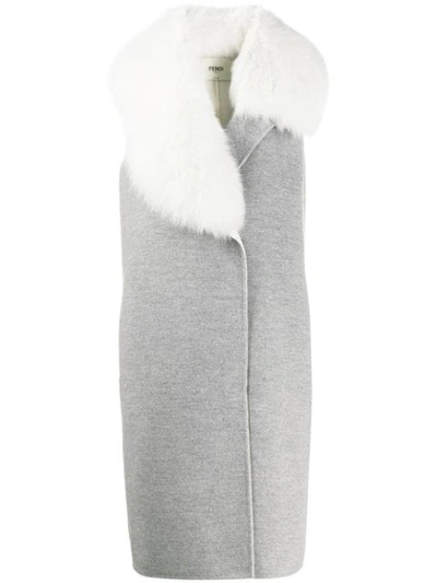 Shop Fendi Cashmere Fur-trimmed Gilet In Grey