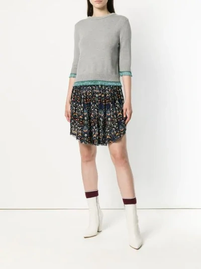 Shop Chloé Cropped Contrast Trim Sweater In Grey