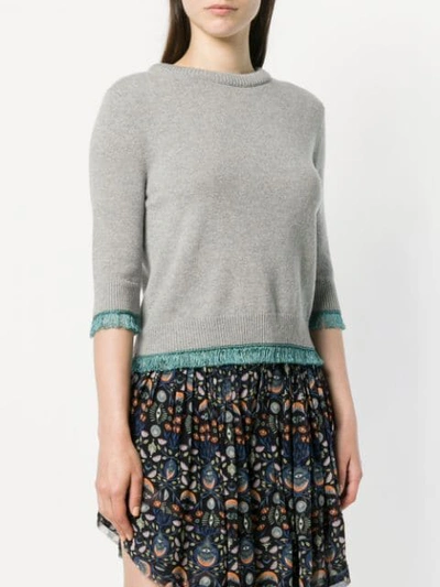 Shop Chloé Cropped Contrast Trim Sweater In Grey