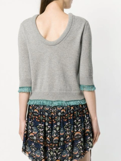 Shop Chloé Cropped Contrast Trim Sweater In Grey