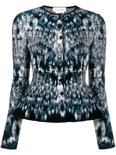 ALEXANDER MCQUEEN ABSTRACT PATTERN KNITTED PEPLUM CARDIGAN - 蓝色