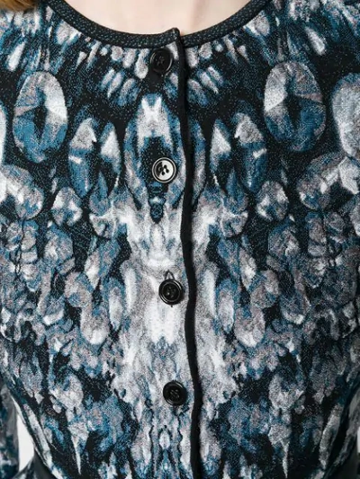 Shop Alexander Mcqueen Abstract Pattern Knitted Peplum Cardigan In Blue