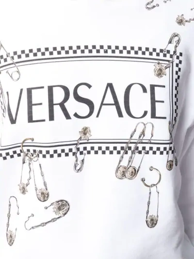 Shop Versace Logo Safety Pin Hoodie In White