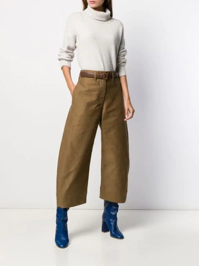 Shop Lemaire High Waisted Cropped Trousers In Brown