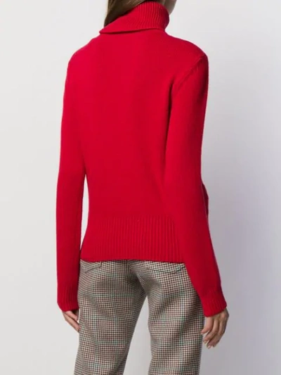 Shop Be Blumarine Roll Neck Cable Knit Sweater In Red