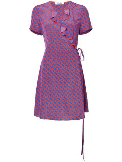 Shop Diane Von Furstenberg Dvf  Link Print Wrap Dress - Blue