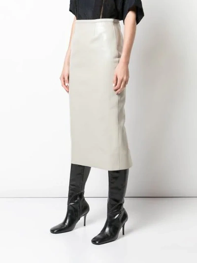 Shop Rochas Fitted Leather Skirt In Beige