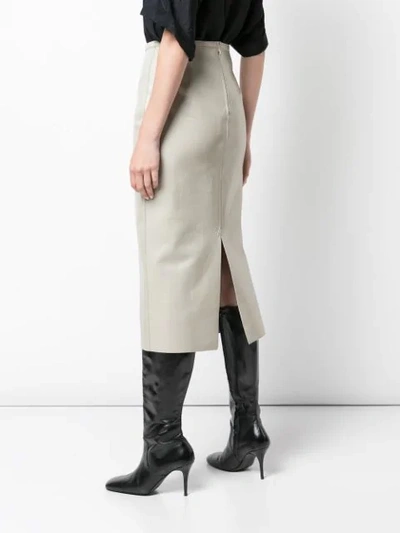 Shop Rochas Fitted Leather Skirt In Beige