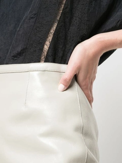 Shop Rochas Fitted Leather Skirt In Beige
