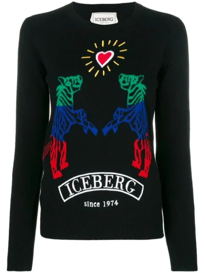Shop Iceberg Embroidered Tiger Jumper - Black