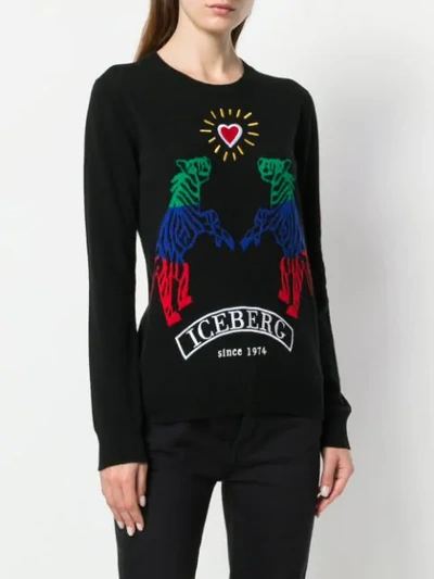 Shop Iceberg Embroidered Tiger Jumper - Black