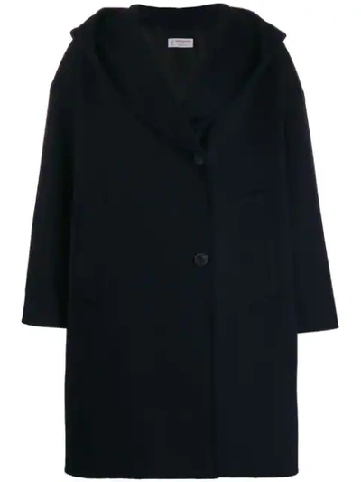 Shop Alberto Biani Hooded Single Breasted Coat In Blue