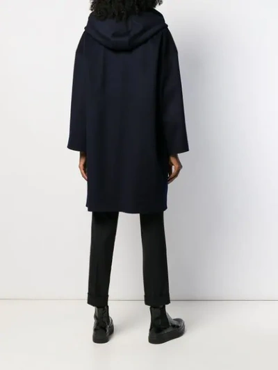 Shop Alberto Biani Hooded Single Breasted Coat In Blue