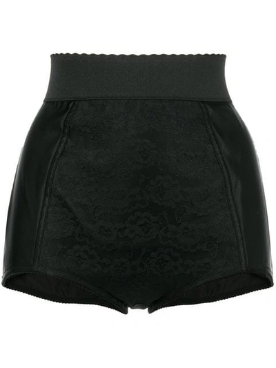 Shop Dolce & Gabbana Lace-panelled Satin Shorts In Black