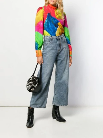 Shop Msgm Cropped Distressed Jeans In Blue