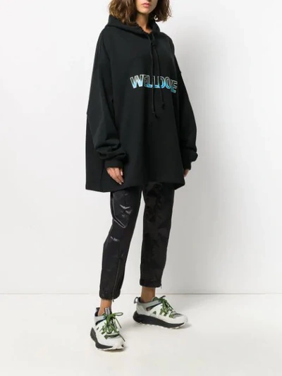 Shop We11 Done Logo Drawstring Hoodie In Black