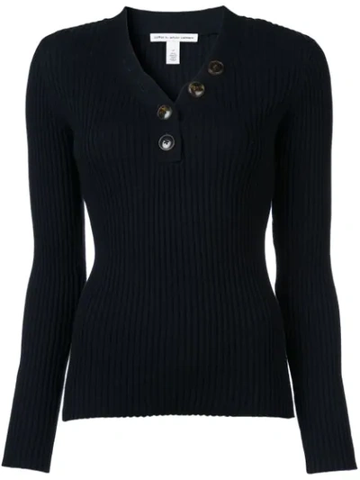 Shop Autumn Cashmere Rib Button Up Sweater - Blue