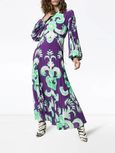 Shop Valentino Printed Pleated Maxi Dress In Purple